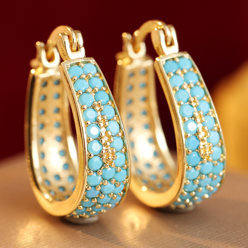 Women's Simple Inlaid Synthetic Turquoise Circular Earrings